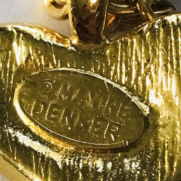 VTG Maxine Denker Necklace Gold Tone Chain Rose Heart Pendant Charm Signed - Picture 6 of 7